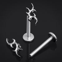 Silver, Tribal à pointes, filetage interne, labret, titane ASTM F136, 1.2mm
