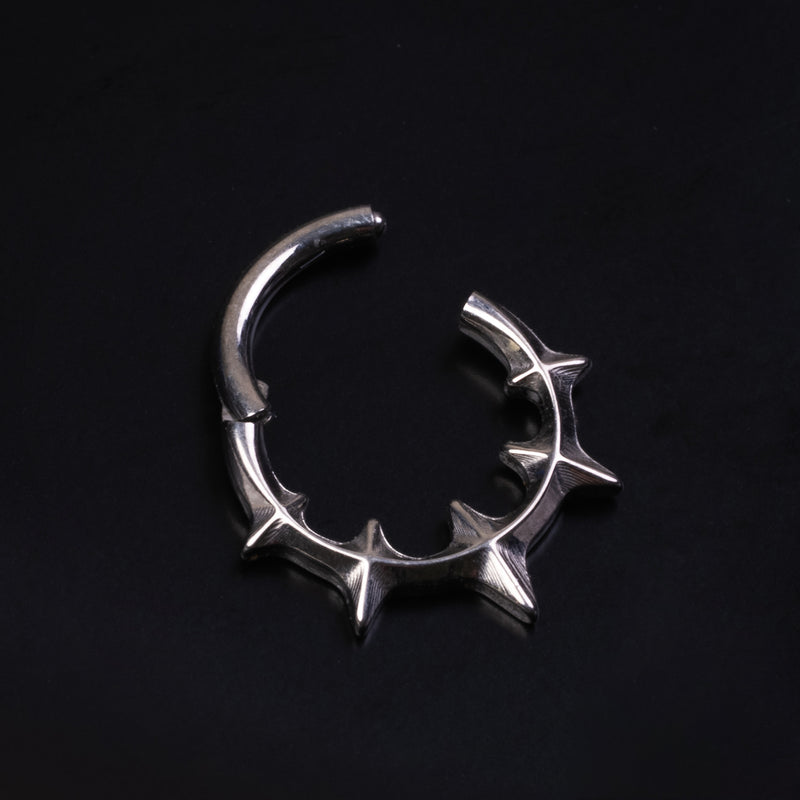 Gothic Spiked ASTM F136 Titanium Silver Daith Clicker Ring