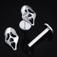 Piercing labret en titane argenté Ghost Face à filetage interne, calibre 1,2 mm