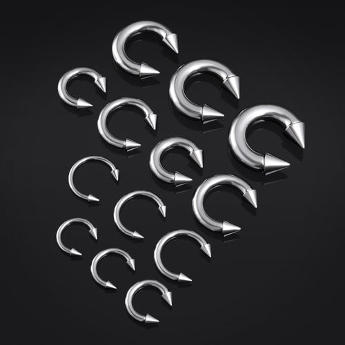 Spiked Horseshoe Barbell, Silver, Titanium, Stretched Septum Jewellery