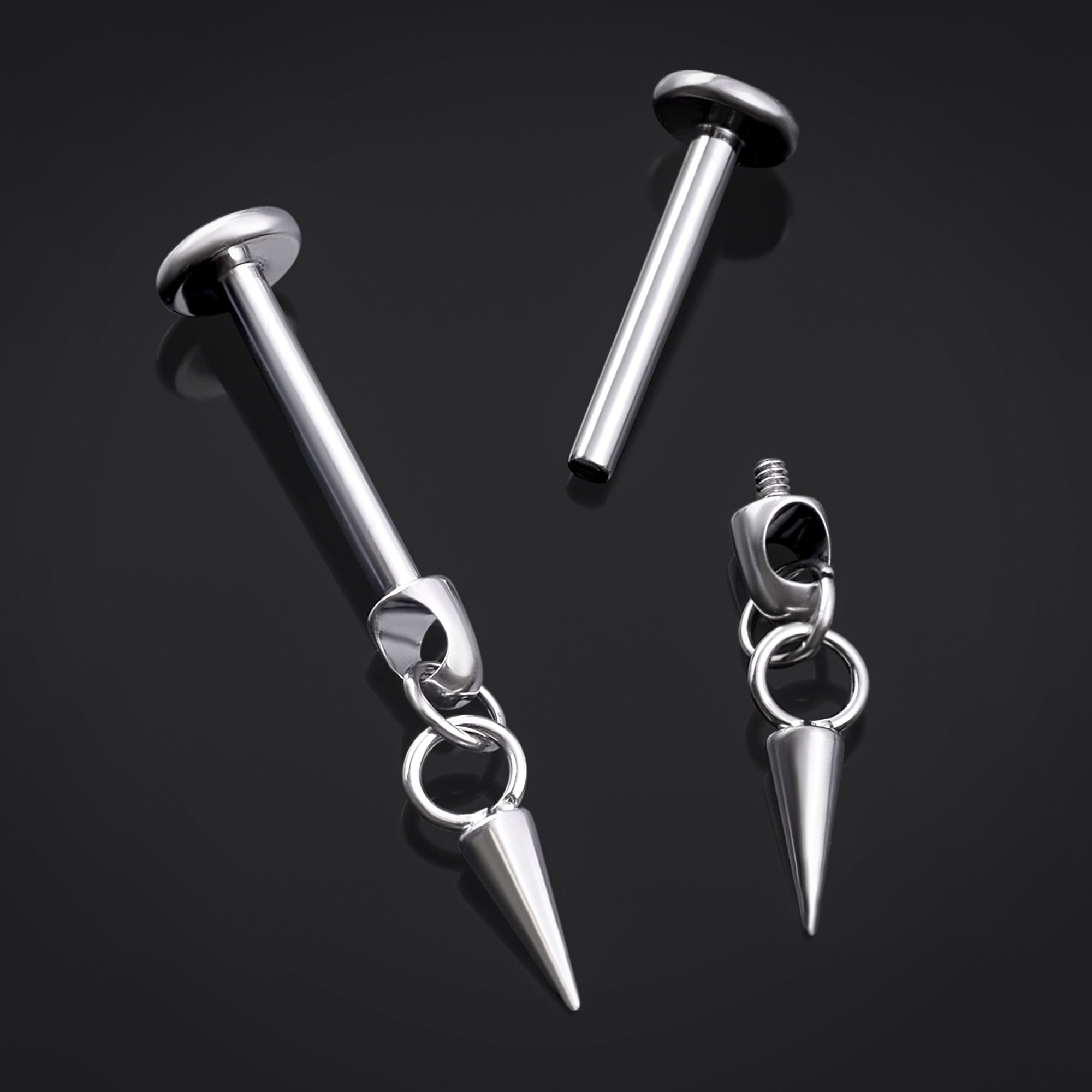 Huggie Hoop Earrings, Silver, Dangle Sword with Black Gem, Steel - Pair