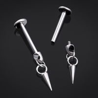 Labret pendant, argent, pointe, filetage interne, titane, 1,2 mm