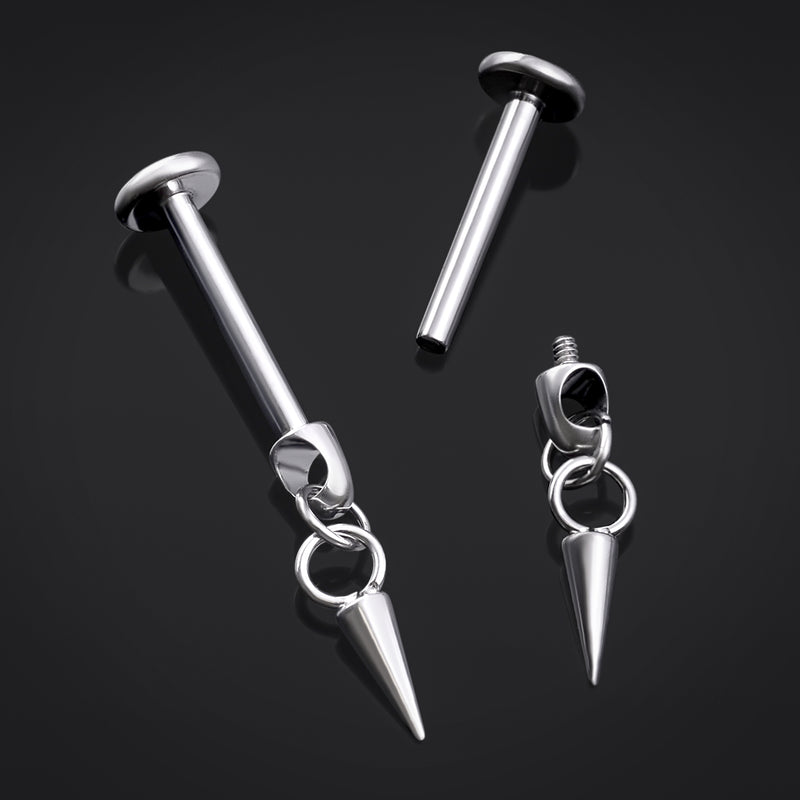 Labret pendant, argent, pointe, filetage interne, titane, 1,2 mm