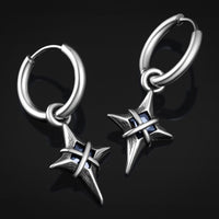 Gothic Cross Star Hoop Earrings, Alternative Jewellery, Stainless Steel - Pair