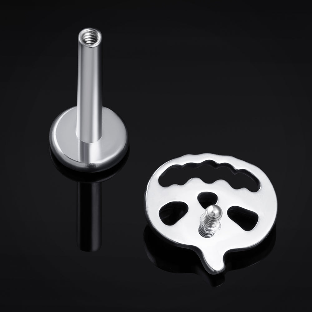 Silver Pumpkin Internally Threaded Titanium Labret Stud 1.2mm Gauge - Gothic Jewellery / Halloween Collection - 6mm / 8mm / Internally Threaded Body Jewellery / Hypoallergenic Jewellery / Lip / Nose / Ear Labret