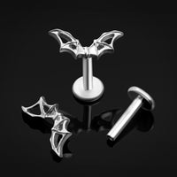 Labret, argent, motif aile de chauve-souris, filetage interne, titane, 1.2mm