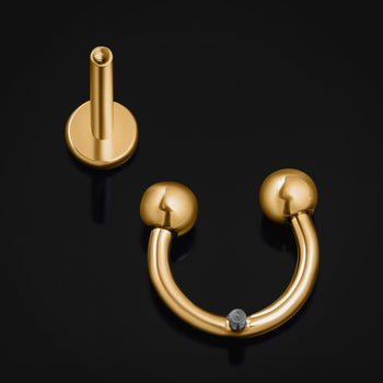 Gold Horseshoe Internally Threaded Titanium Labret Stud 1.2mm Gauge