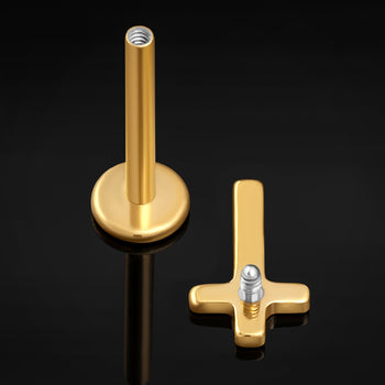 Gold Cross Internally Threaded Titanium Labret Stud 1.2mm Gauge