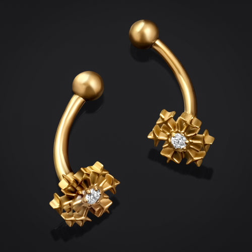 Gold Jewelled Snowflake Vertical Labret Internally Threaded Titanium Curved Barbell 1.2mm Gauge