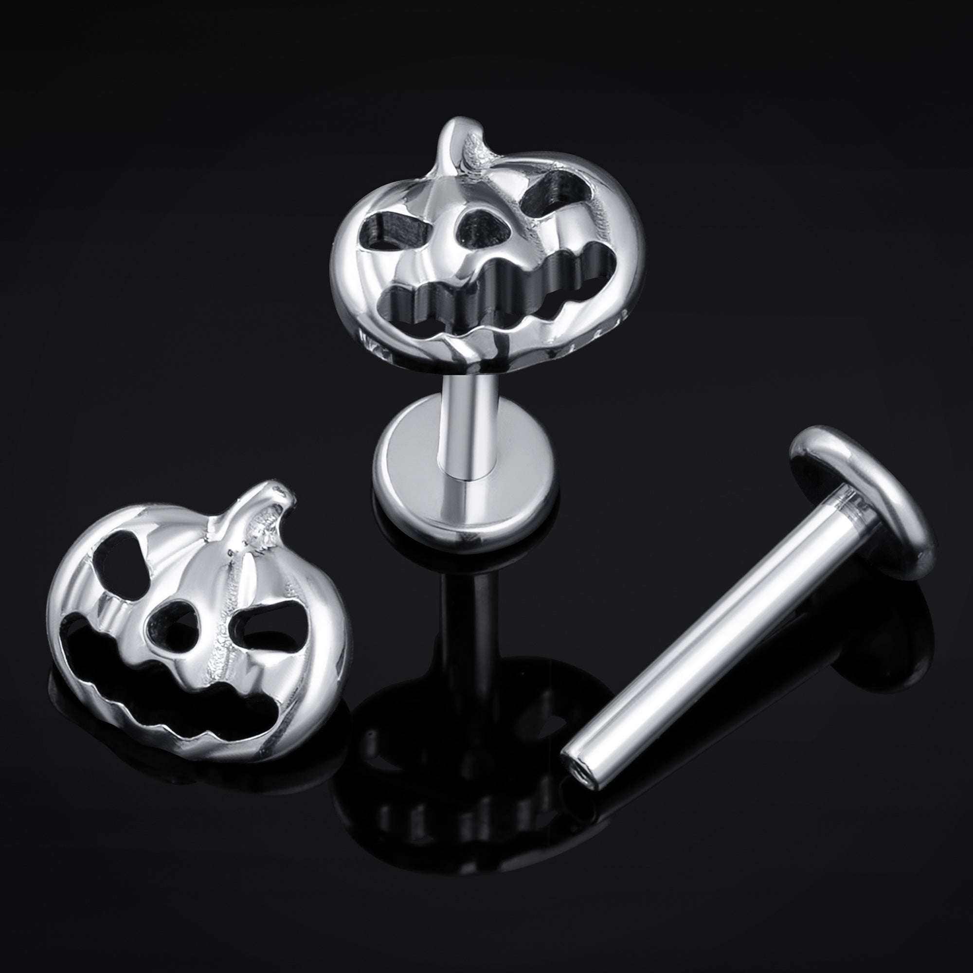 Silver Pumpkin Internally Threaded Titanium Labret Stud 1.2mm Gauge