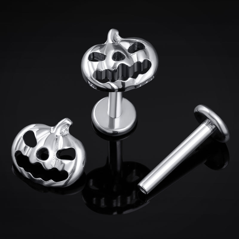 Labret en titane argenté en forme de citrouille à filetage interne, calibre 1,2 mm
