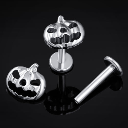 Silver Pumpkin Internally Threaded Titanium Labret Stud 1.2mm Gauge