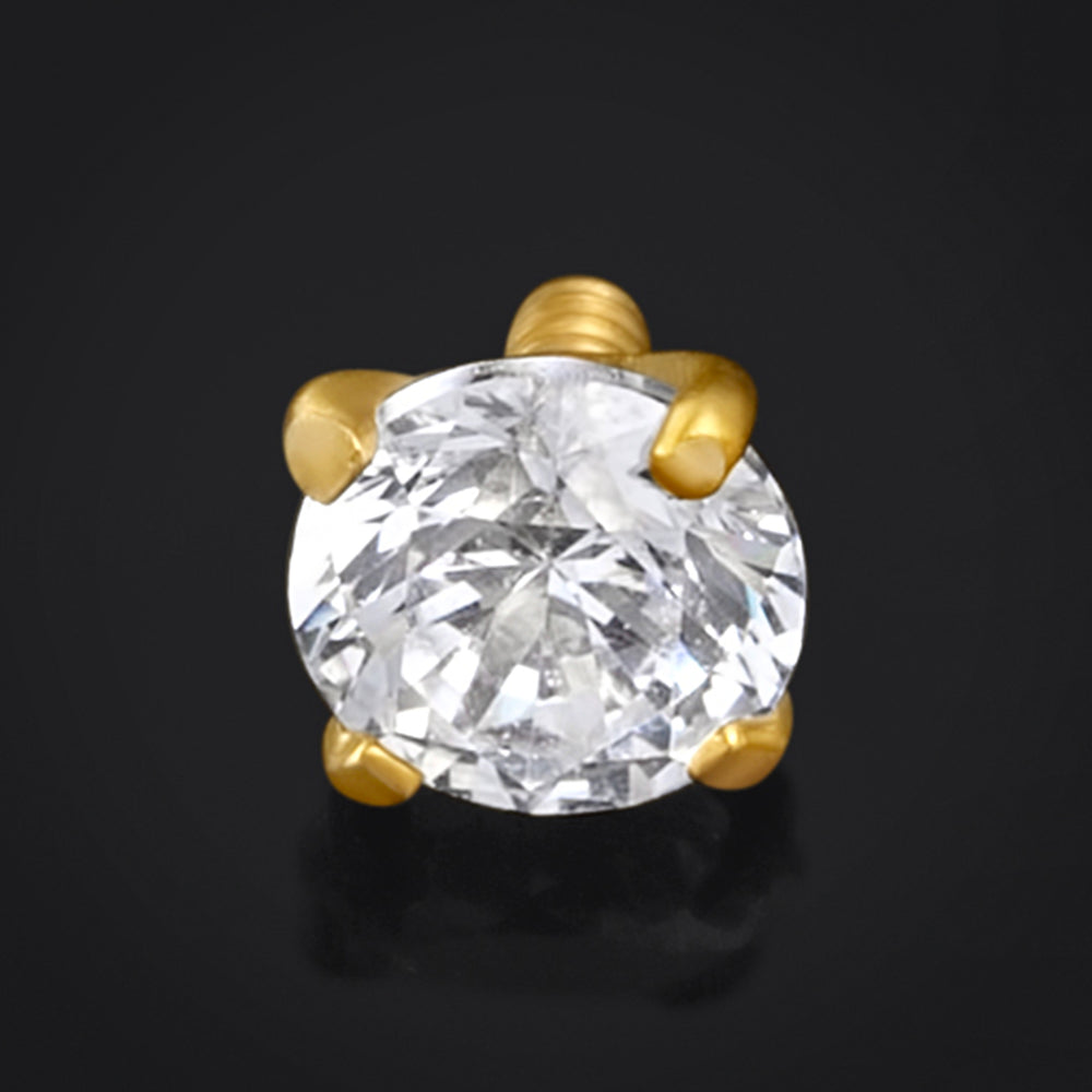 Labret Top, Gold, Claw Set CZ Stone, Internally Threaded, Titanium Top - ASTM F136 Titanium Labret Top, Internally Threaded For Nose Lip Ear Piercing 