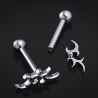 Clou de tragus, argenté, pointe tribale, titane, 1.2mm