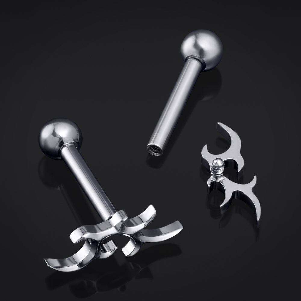 Tragus-Stecker, Silber, Vierpunkt-Stern, Titan, 1,2mm