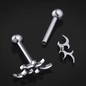 Tragus Stud, Silver, Tribal Spike, Titanium, 1.2mm