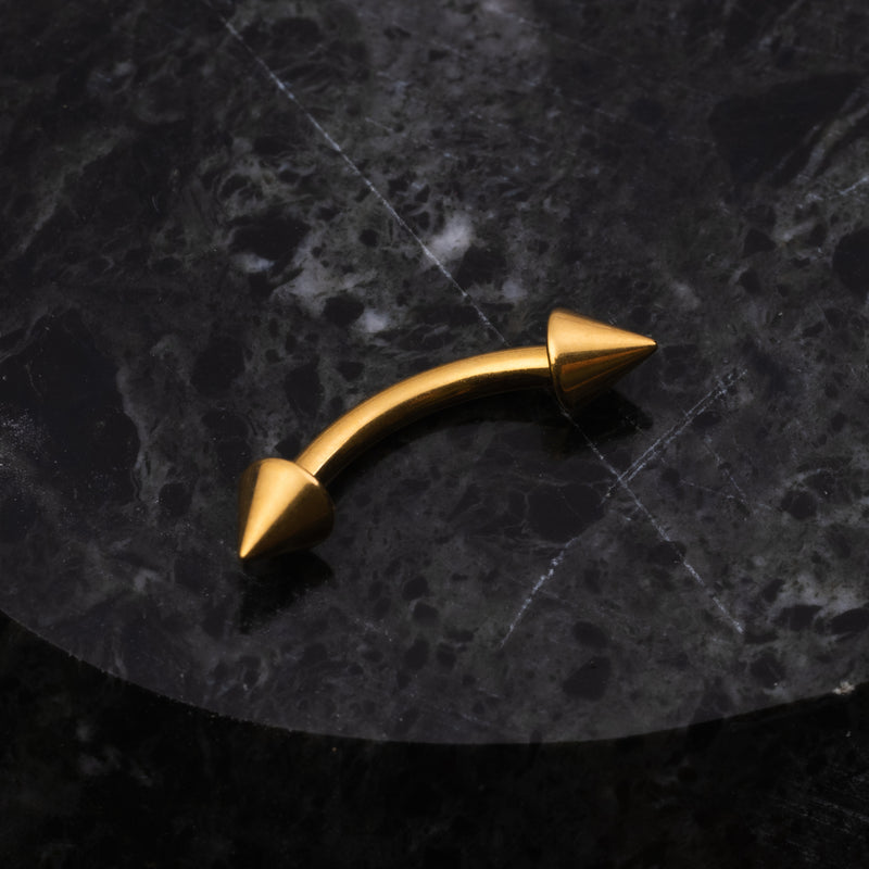 Curved Eyebrow Barbell, Gold, Spiked, Internally Threaded, Titanium
