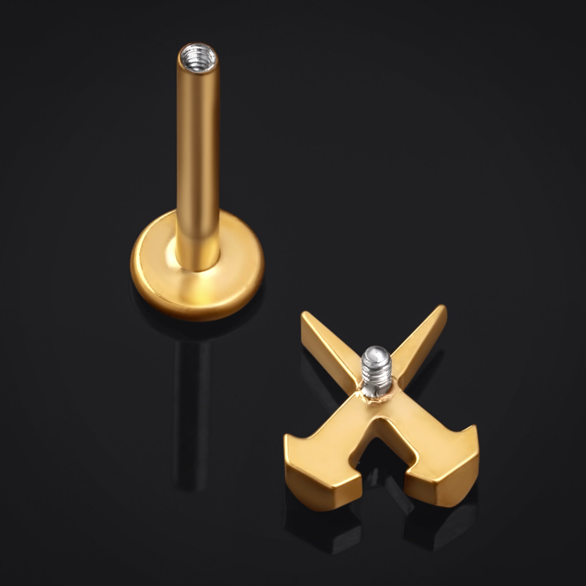 Labret Stud, Gold, Coffin Nails, Internally Threaded, Titanium, 1.2mm Gauge