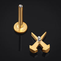 Piercing labret, doré, forme cercueil, filetage interne, titane, calibre 1,2 mm