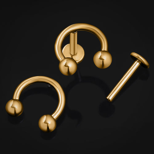 Gold Horseshoe Internally Threaded Titanium Labret Stud 1.2mm Gauge