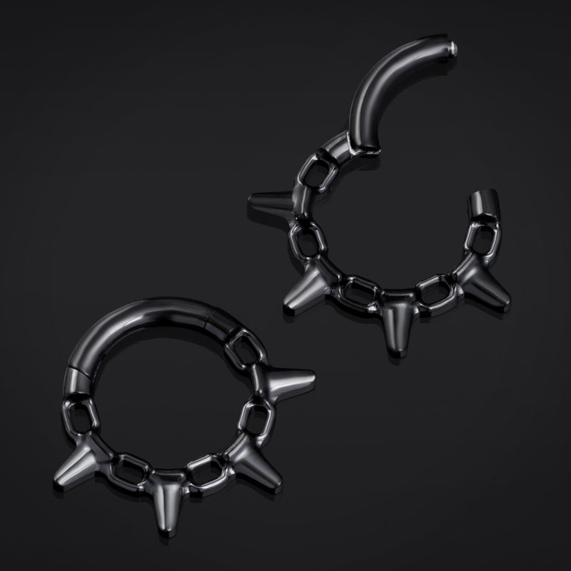 Septum clicker, noir, chaîne à pointes, titane