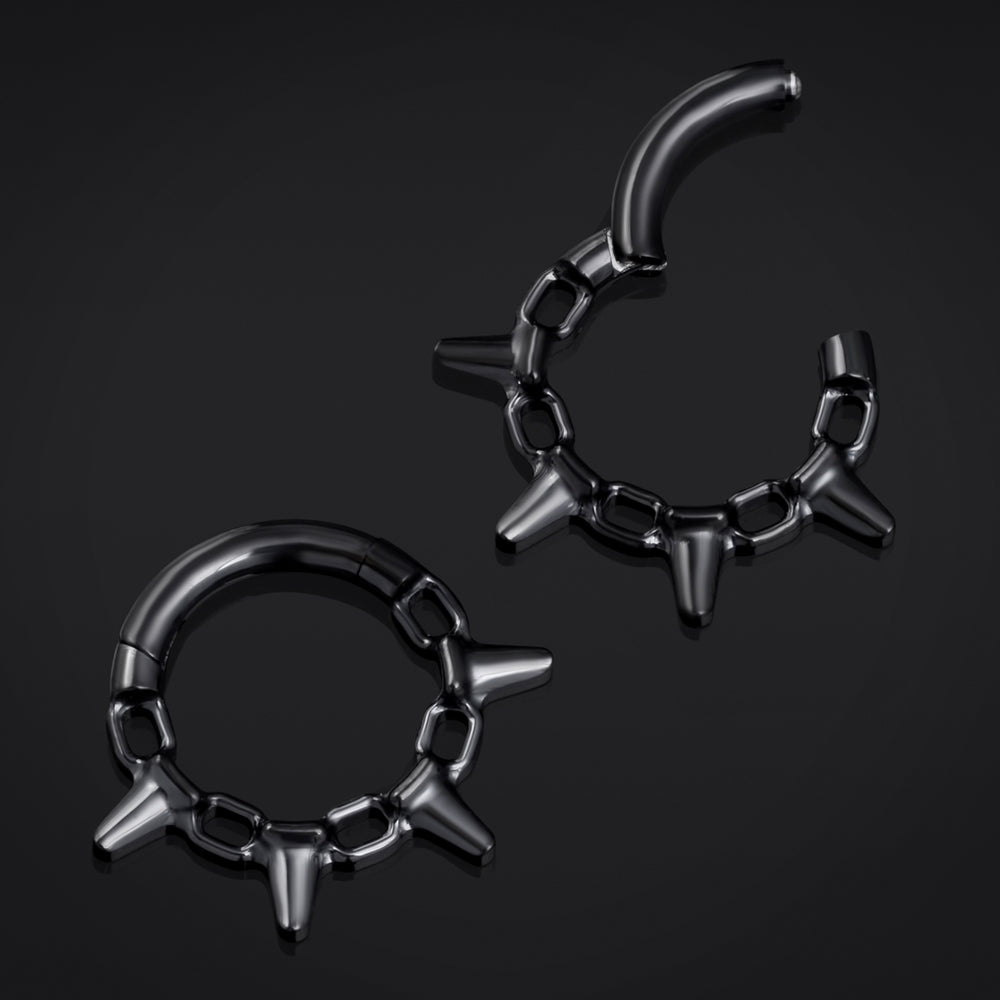 Black Spiked Chain ASTM F136 Titanium Segment Clicker Septum Nose Ring - ASTM F136 Titanium Hinged Segment Ring for Nose / Septum / Spiked Chain / 1.2mm 