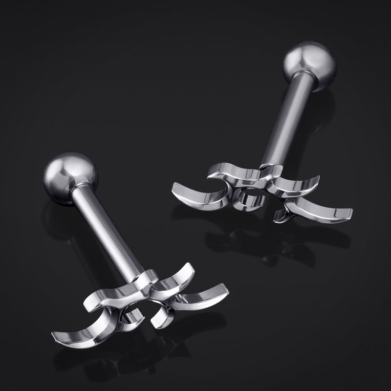 Clou de tragus, argenté, pointe tribale, titane, 1.2mm