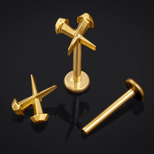Gold Coffin Nails Internally Threaded Titanium Labret Stud 1.2mm Gauge