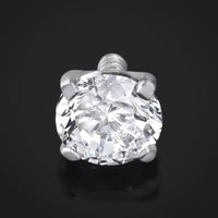 Embout de labret, argent, pierre CZ sertie griffes, filetage interne, embout en titane