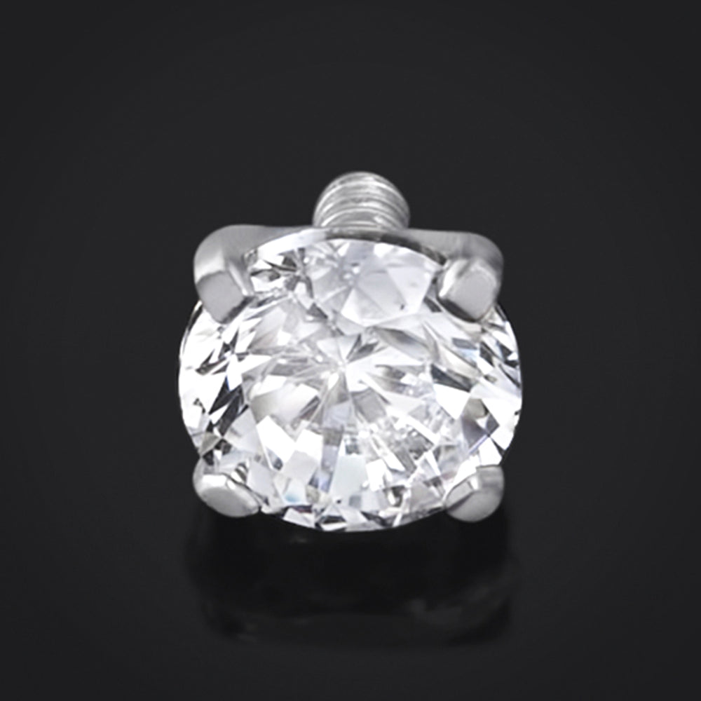 Labret Top, Silver, Claw Set CZ Stone, Internally Threaded, Titanium Top - ASTM F136 Titanium Labret Top, Internally Threaded For Nose Lip Ear Piercing 