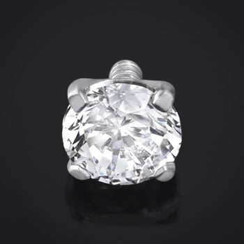Labret Top, Silver, Claw Set CZ Stone, Internally Threaded, Titanium Top