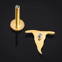 Piercing labret en titane, chapeau de sorcière doré, filetage interne, calibre 1,2 mm