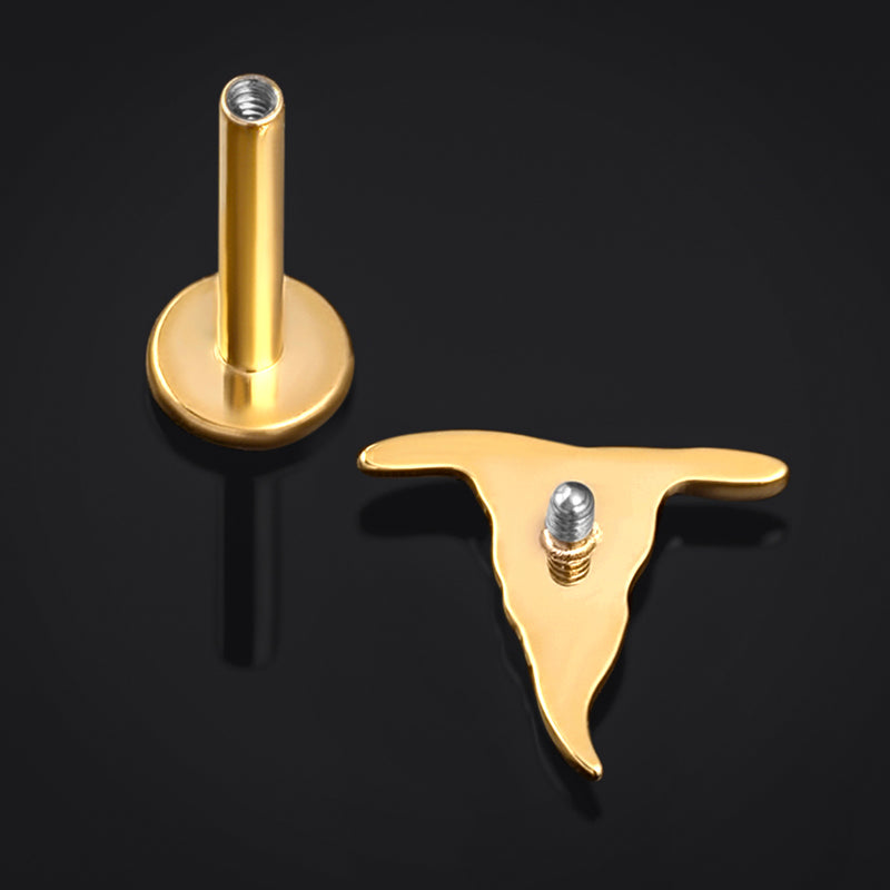 Piercing labret en titane, chapeau de sorcière doré, filetage interne, calibre 1,2 mm