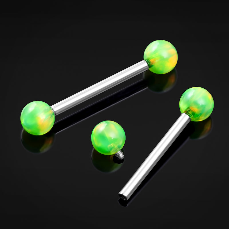 Barre de langue, argent, opale verte, filetage interne, titane, 1.6mm