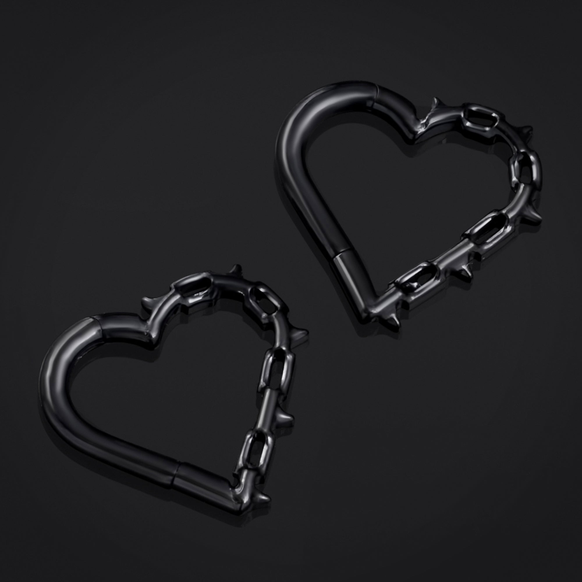 Clicker Ring, Black, Spiked Chain Heart, ASTM F136 Titanium