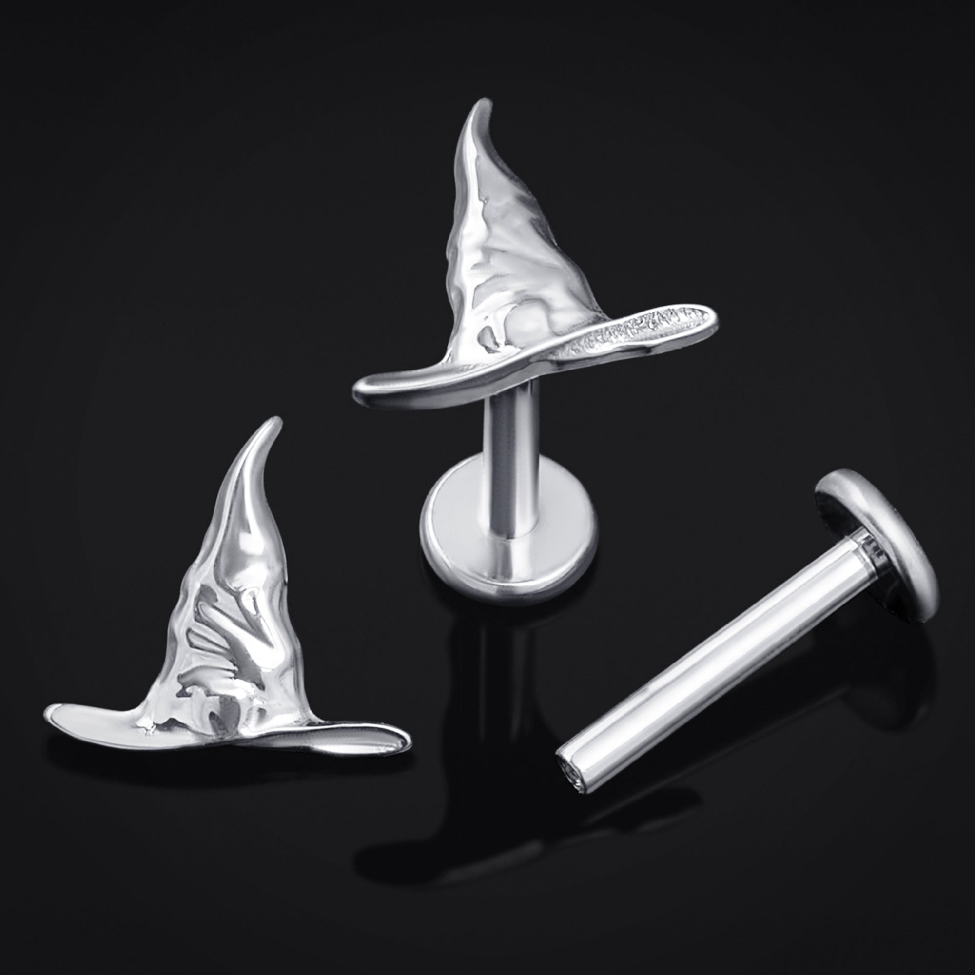 Silver Witches Hat Internally Threaded Titanium Labret Stud 1.2mm Gauge