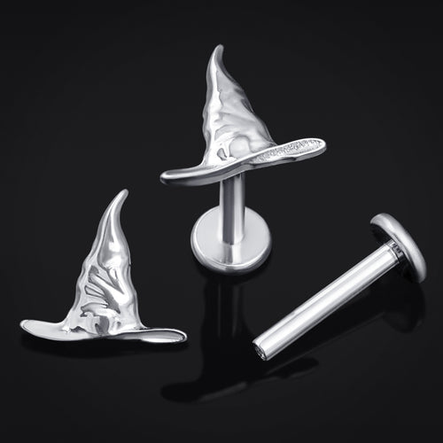 Silver Witches Hat Internally Threaded Titanium Labret Stud 1.2mm Gauge