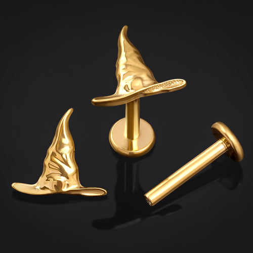Gold Witches Hat Internally Threaded Titanium Labret Stud 1.2mm Gauge