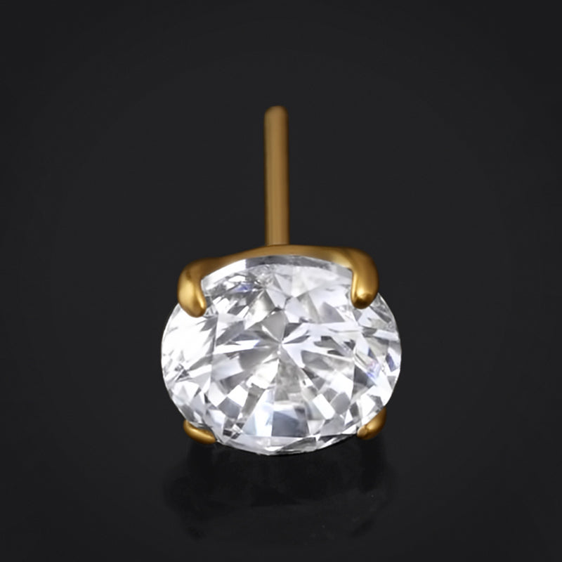 Embout de labret, Or, Pierre CZ sertie à griffes, Sans filetage, Embout en titane