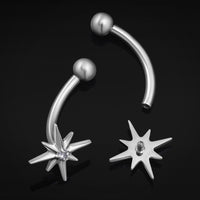 Barre courbée, argent, étoile polaire sertie de pierres, filetage interne, titane, calibre 1,2 mm