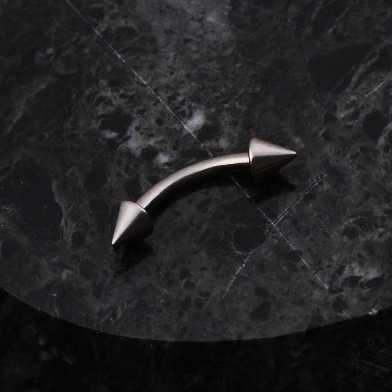 Curved Eyebrow Barbell, Silver, Spiked, Internally Threaded, Titanium