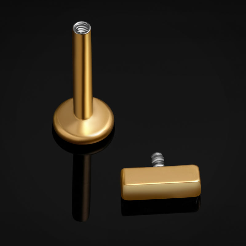 Piercing labret en titane doré rectangulaire à filetage interne, calibre 1,2 mm