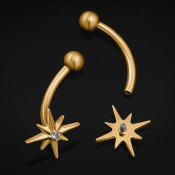 Gold Jewelled North Star Internally Threaded Titanium Curved Barbell 1.2mm Gauge