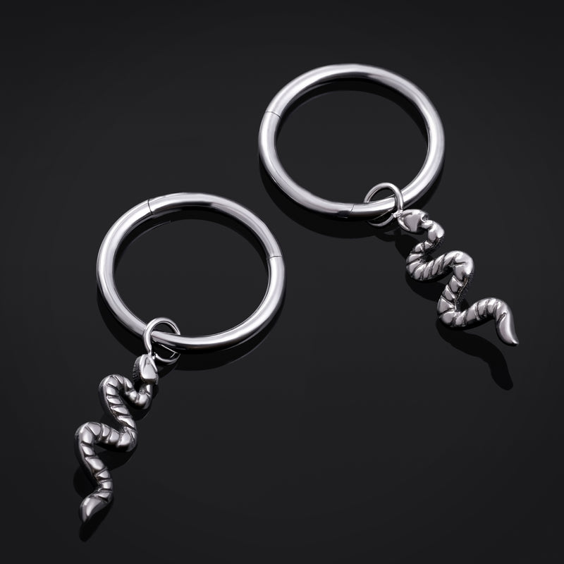 Anneau de nez clicker pendant argent, serpent, titane
