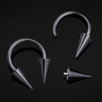 Horseshoe Barbell, Black, Gothic Spiked Cone, Internally Threaded, Titanium