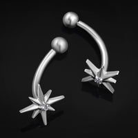 Barre courbée, argent, étoile polaire sertie de pierres, filetage interne, titane, calibre 1,2 mm