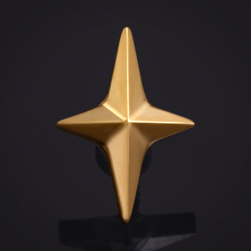 Labret Top, Gold, Four Pointed Star, Internally Threaded, Titanium