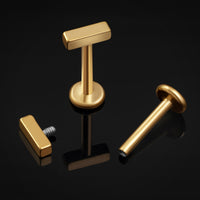 Piercing labret en titane doré rectangulaire à filetage interne, calibre 1,2 mm