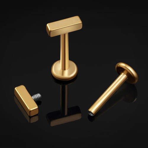 Gold Rectangular Internally Threaded Titanium Labret Stud 1.2mm Gauge