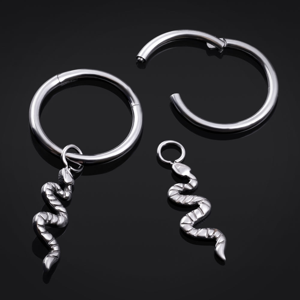 ASTM F136 Titan Silber Clicker Nasen-/Ohrpiercing mit Schlangenanhänger